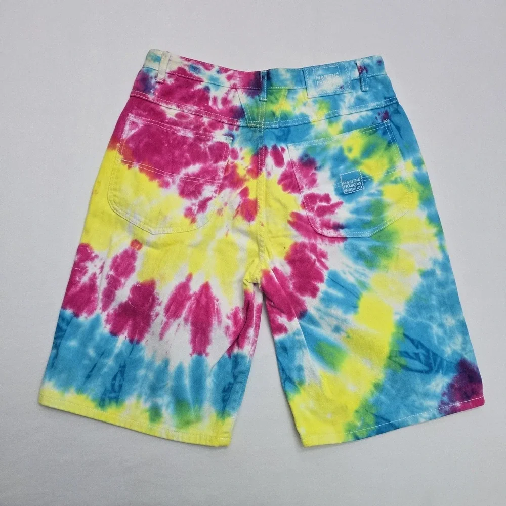 Marithe Francois Girbaud BLU Y2K Tie Dye Graphic Denim Shorts Vintage Mens 34 - Picture 2 of 12